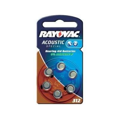 Set of 6 Rayovac 312 hearing aid batteries